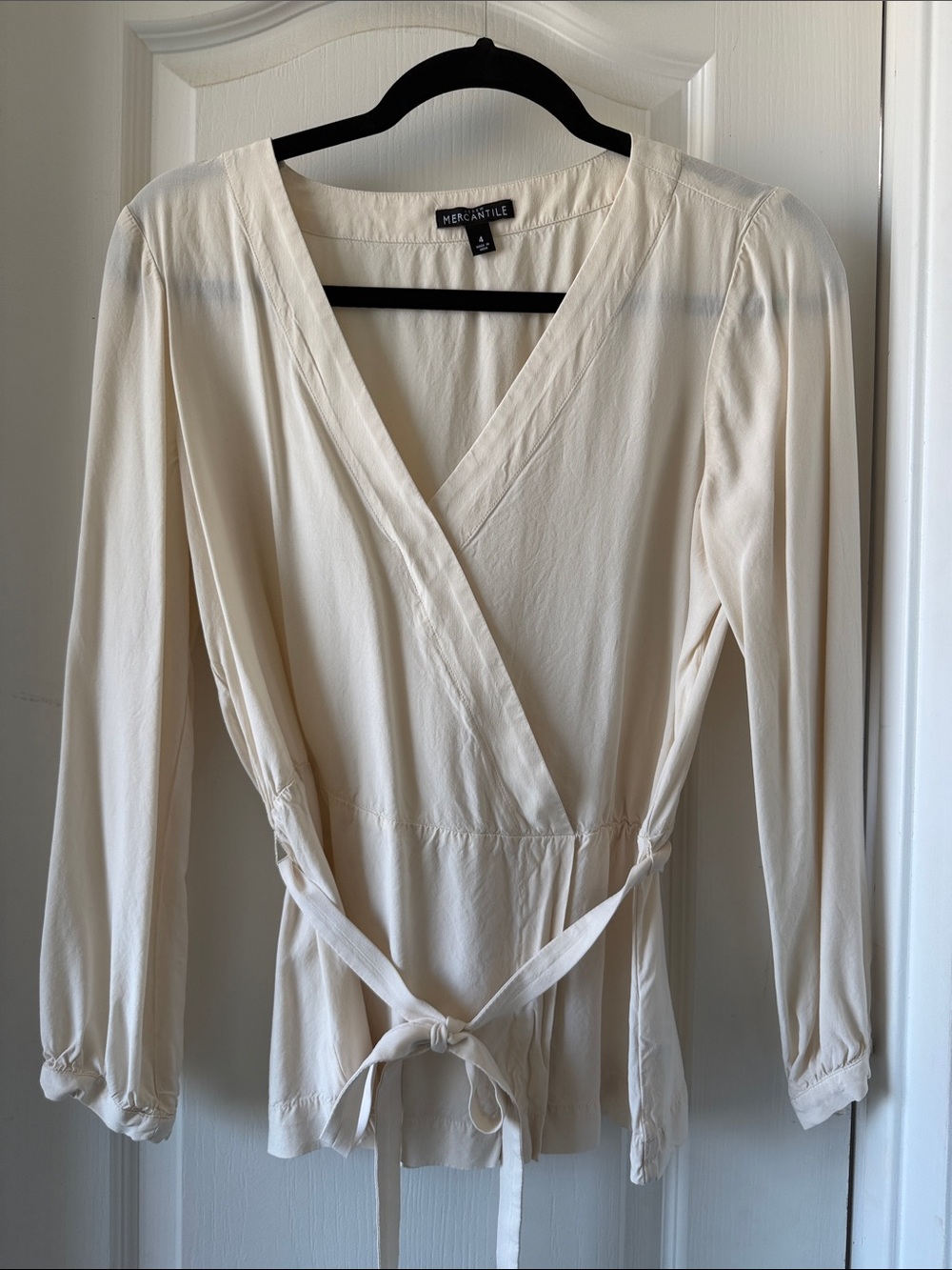 J. Crew Cream Wrap-Style Blouse with Waist Tie